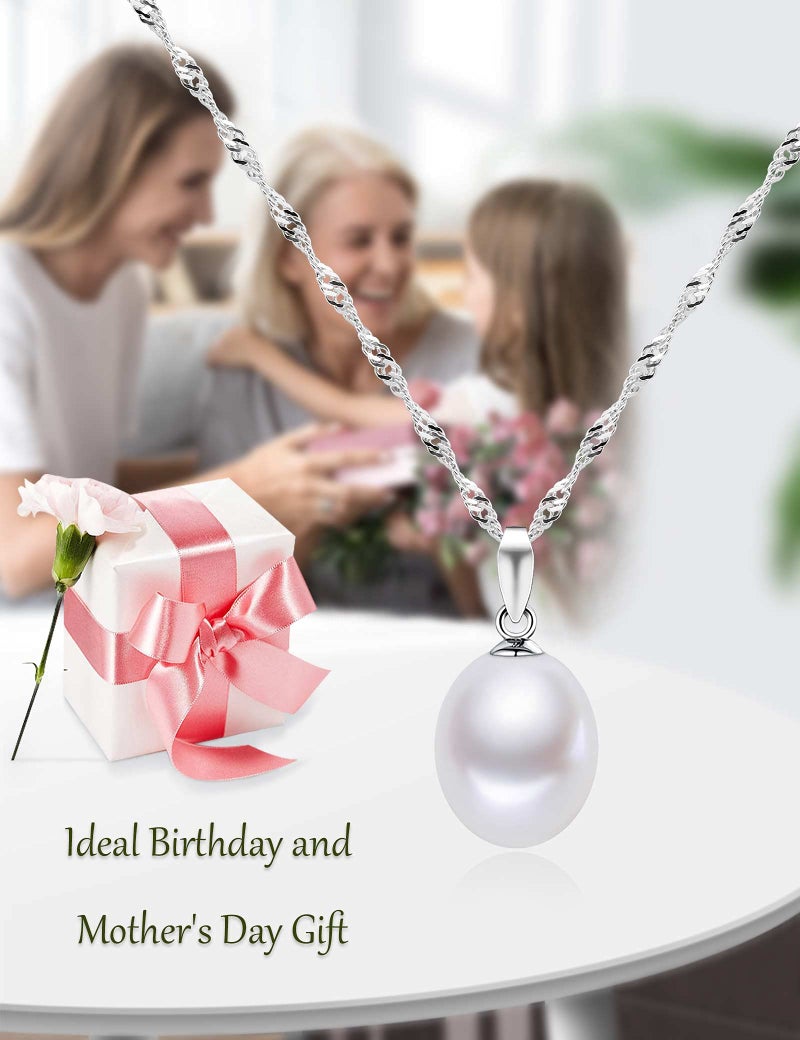 HXZZ Fine Jewelry Women Gifts 925 Sterling Silver Freshwater Cultured Teardrop White Pearl Pendant Necklace Single Pearl Anniversary Birthday for Women - Image 2